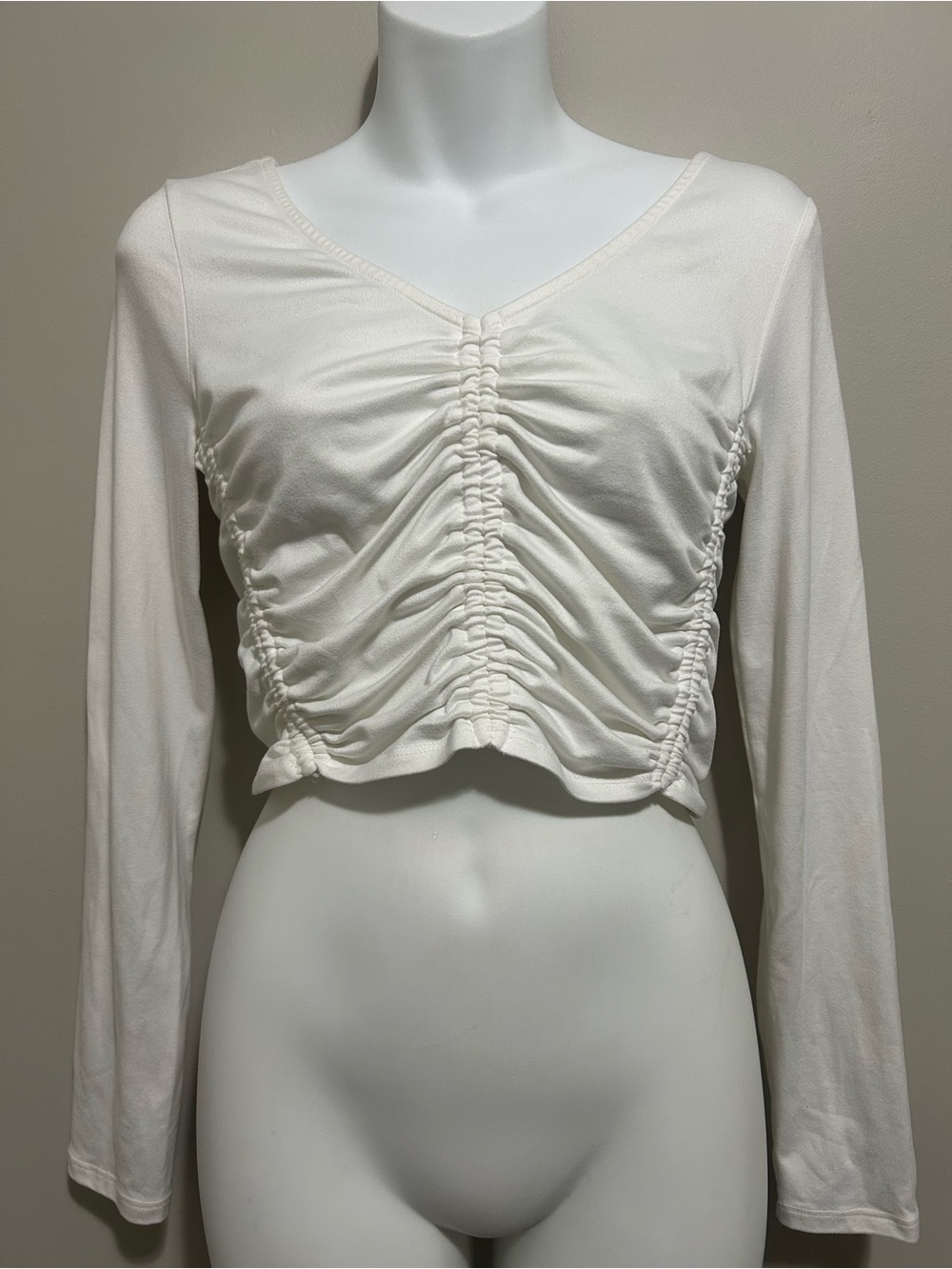 Ruched V-Neck Long Sleeve Crop Top